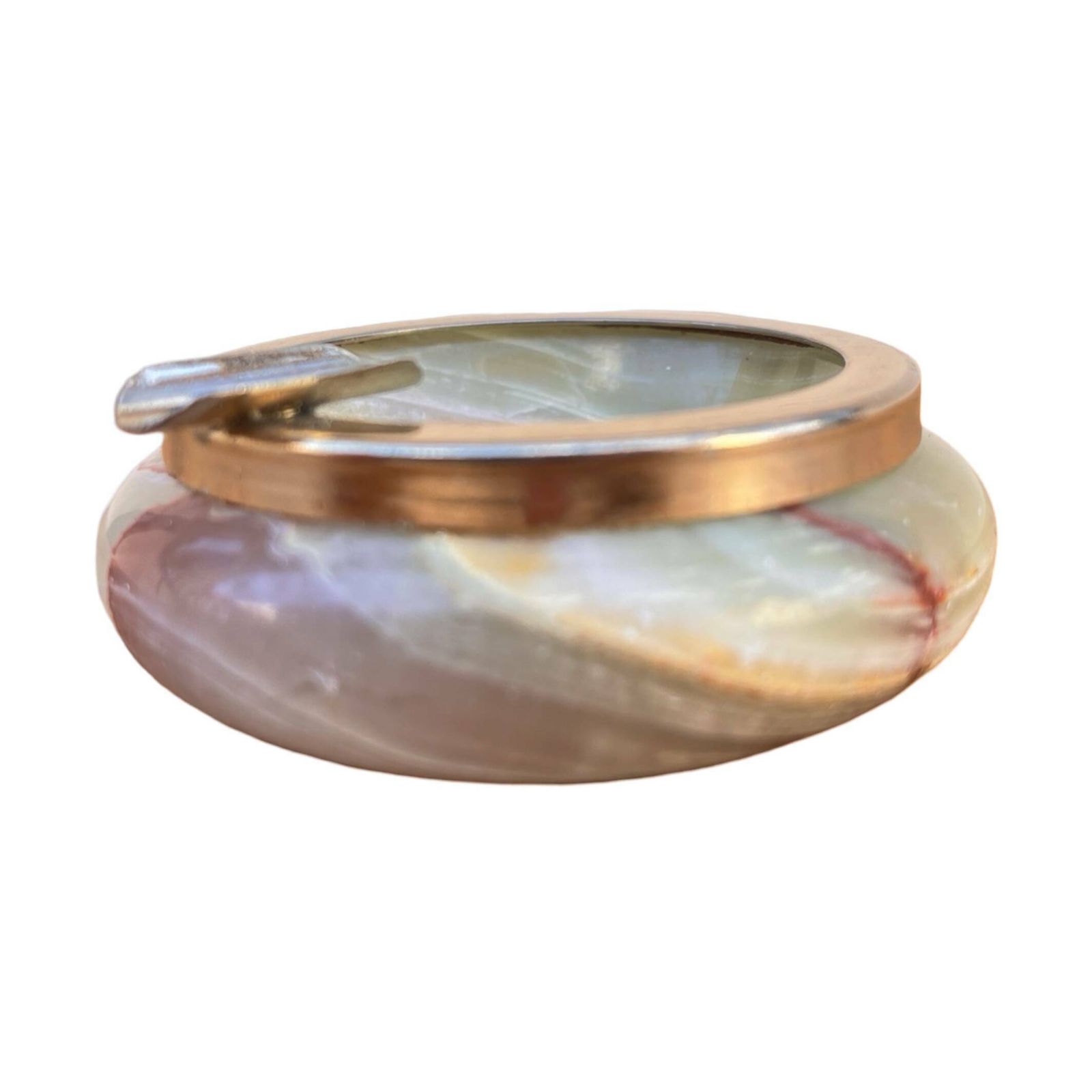 Small Alabaster Ashtray With Brass Fittings, Italy, 1970s. photo Home Decor