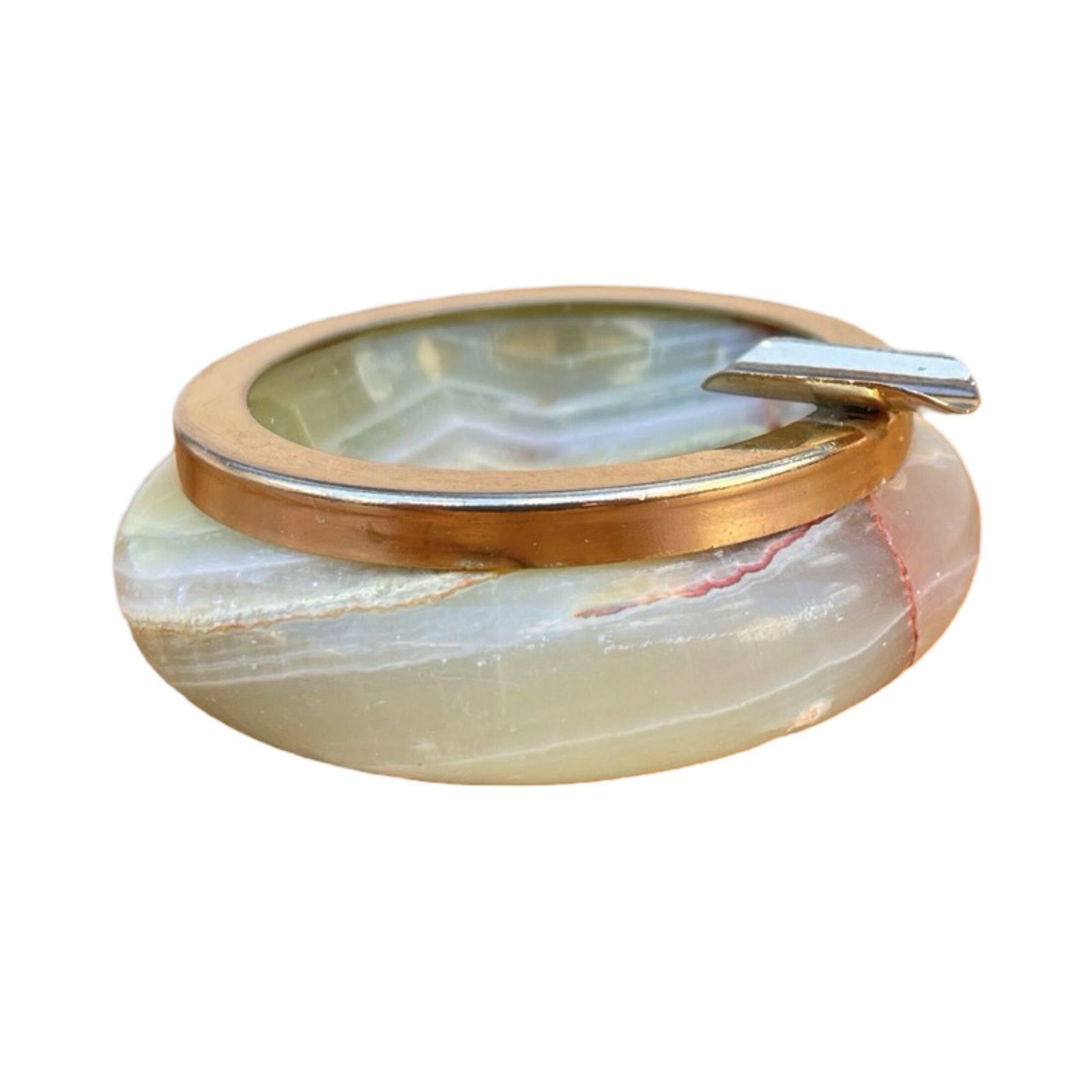 Small Alabaster Ashtray With Brass Fittings, Italy, 1970s. photo vintage