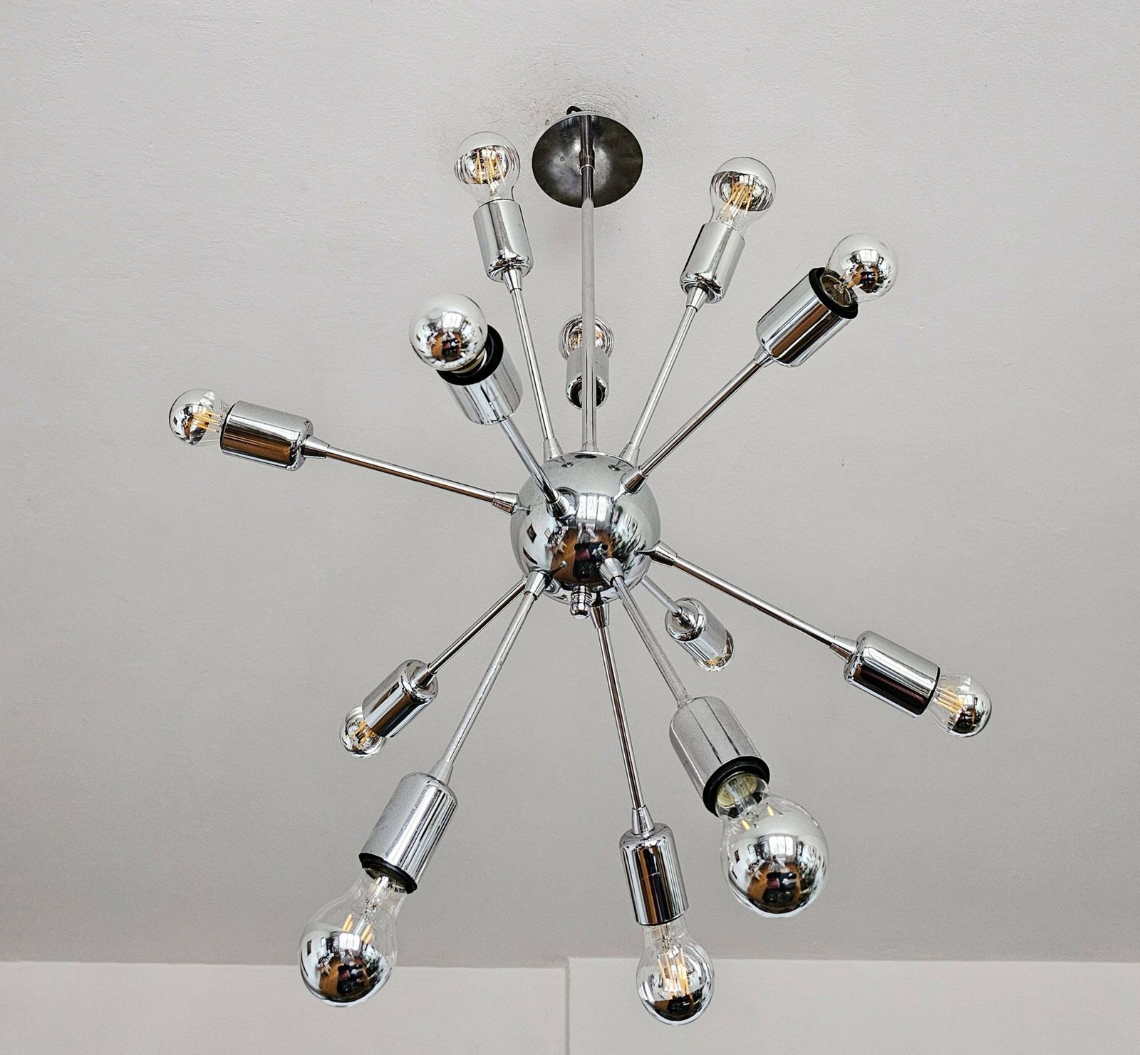 12 Arm Sputnik Chandelier Done In Chrome // Made In Austria In 1980s