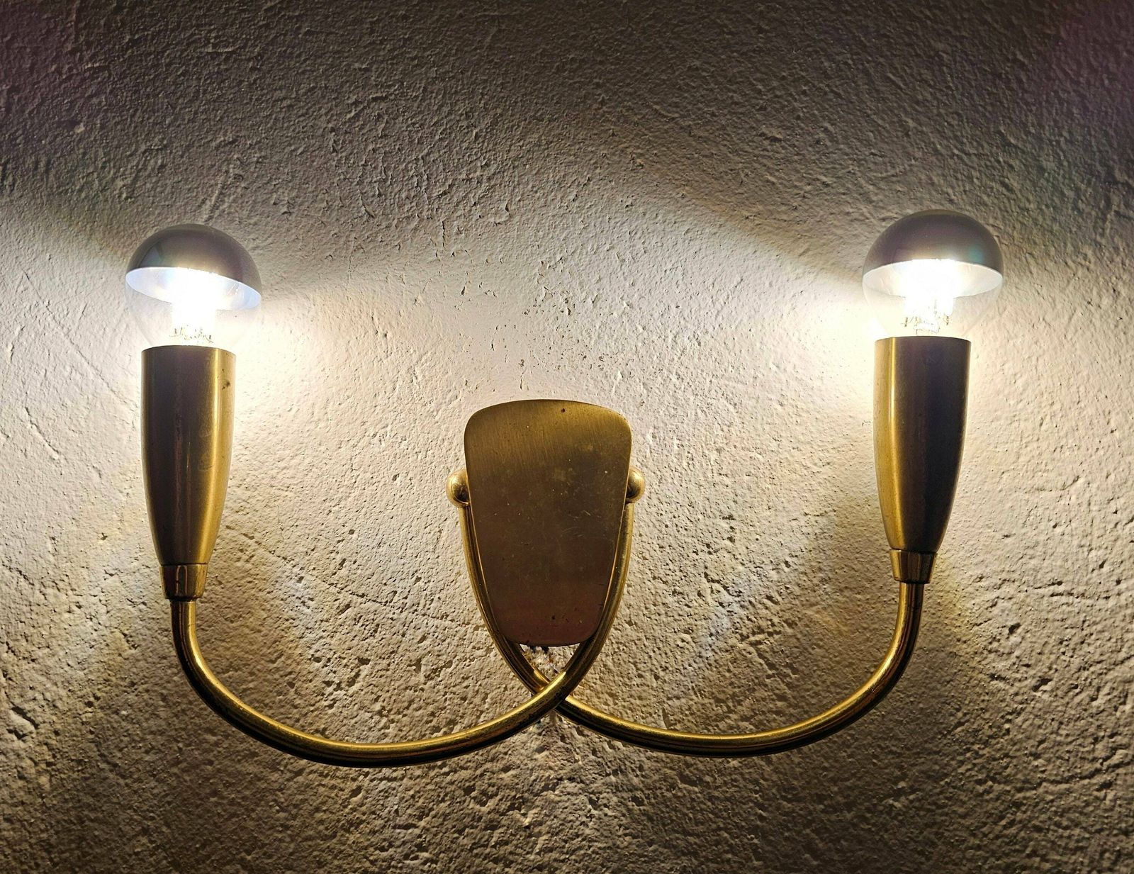 Single Mid Century Modern Brass Sconce With Two Lights // Made In Italy In 1960s photo furniture