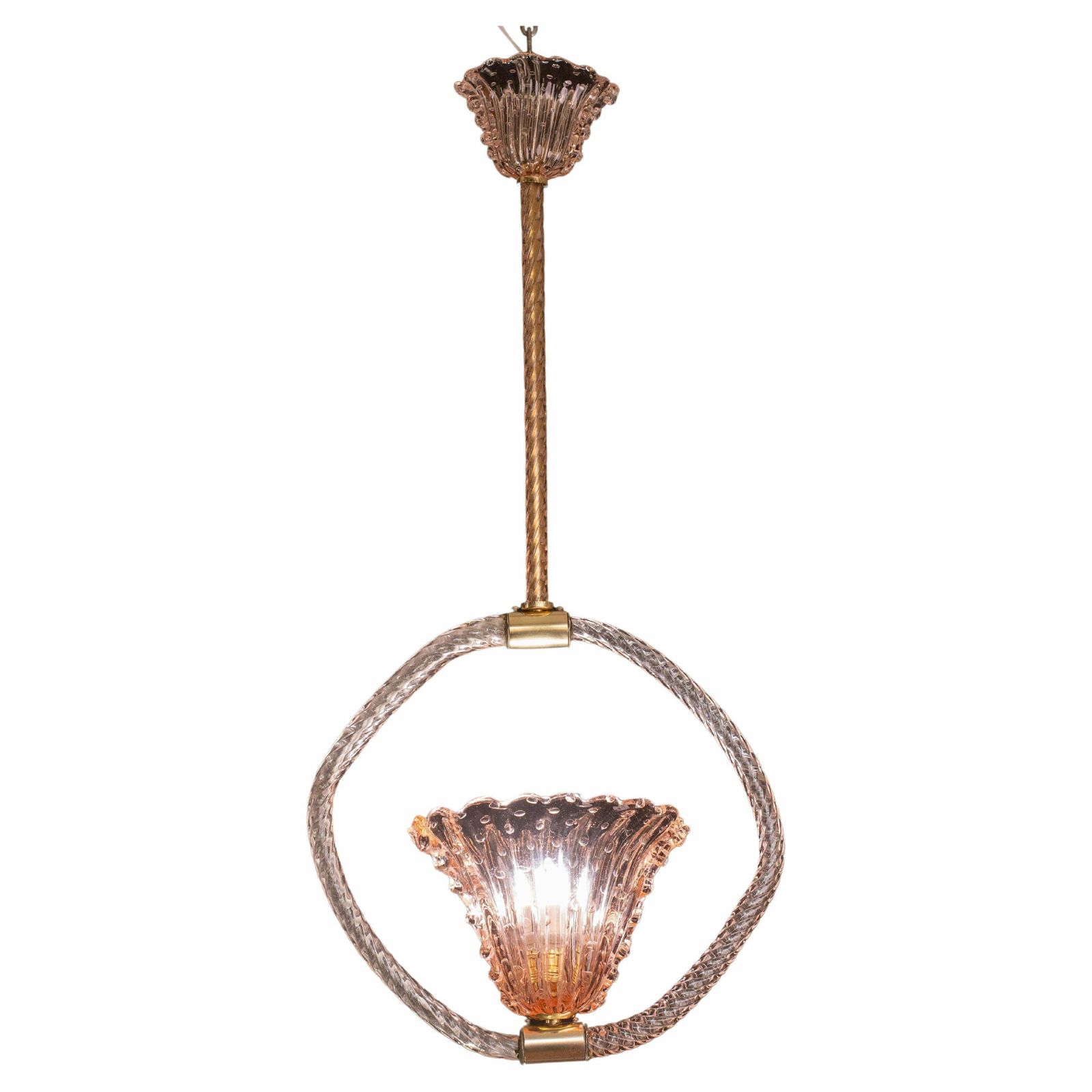 Pink Crown Art Deco Barovier E Toso Chandelier, "Bullicante" Glass Murano, 1940s