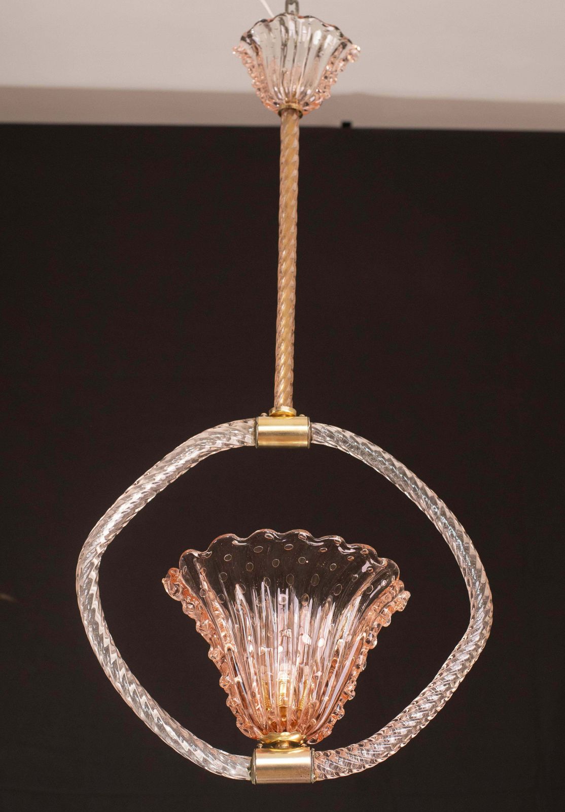 Pink Crown Art Deco Barovier E Toso Chandelier, "Bullicante" Glass Murano, 1940s photo for sale