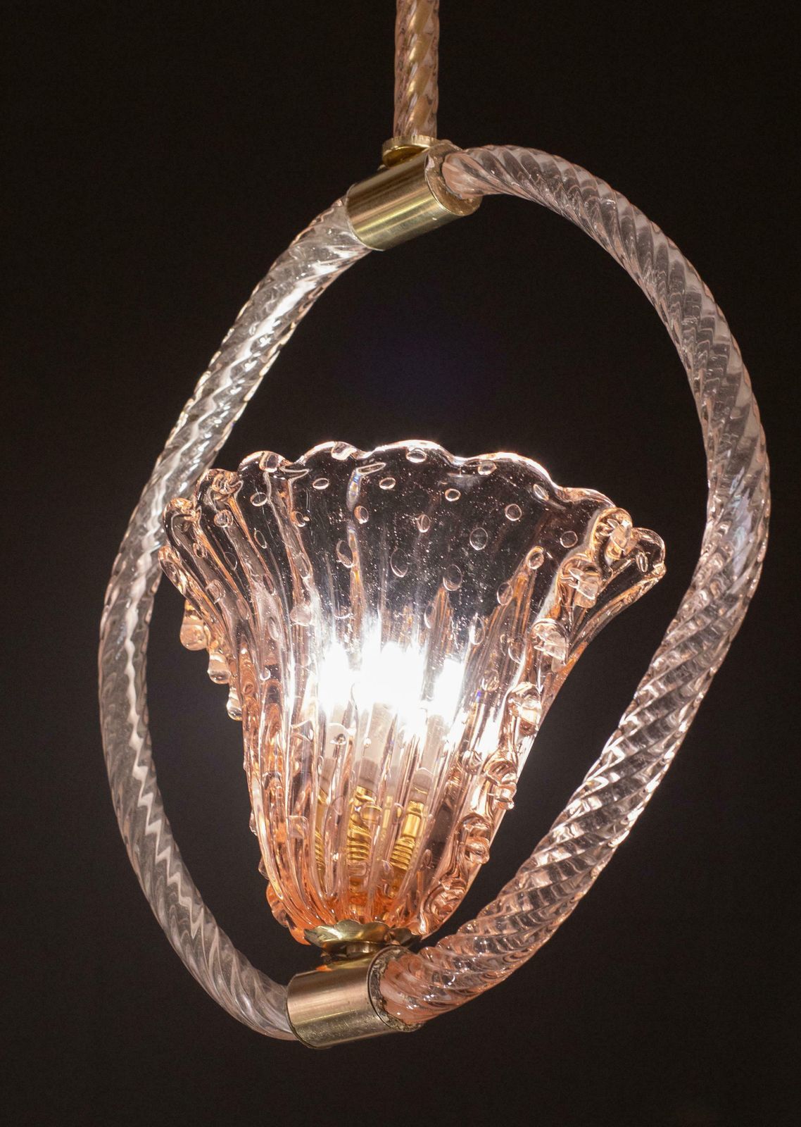 photo vinterior Pink Crown Art Deco Barovier E Toso Chandelier, "Bullicante" Glass Murano, 1940s