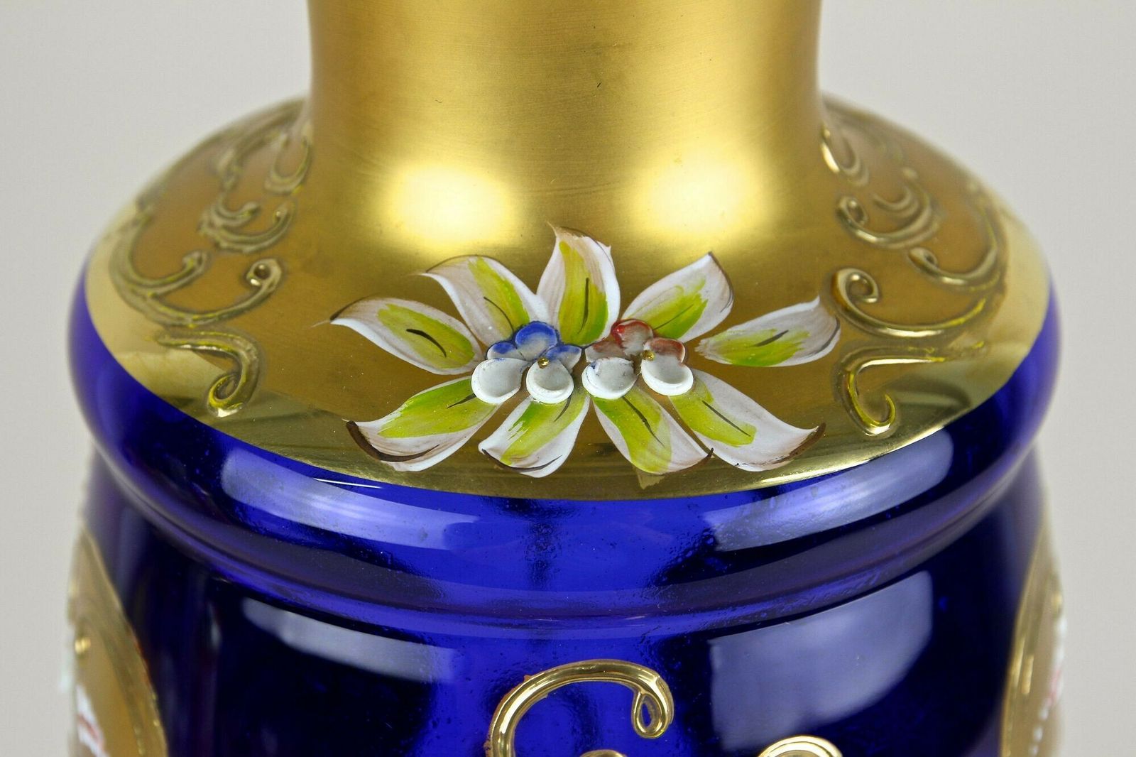 19th Century Cobalt Blue Gilt Glass Vase With Enamel Paintings, Cz Ca. 1890 photo 990.0
