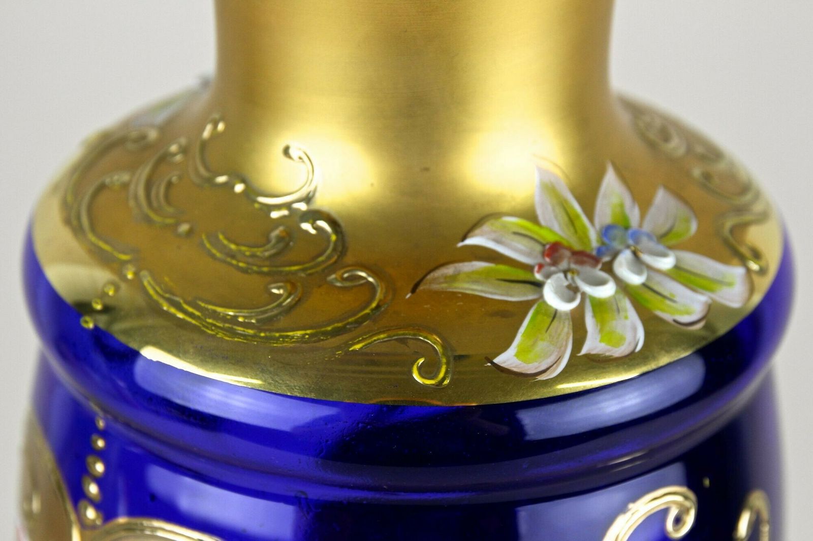 photo furniture 19th Century Cobalt Blue Gilt Glass Vase With Enamel Paintings, Cz Ca. 1890