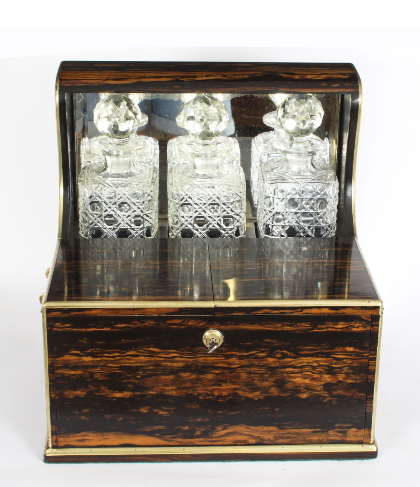 Antique Victoran Coromandel Three Crystal Decanter Tantalus & Games Circa 1870 photo for sale