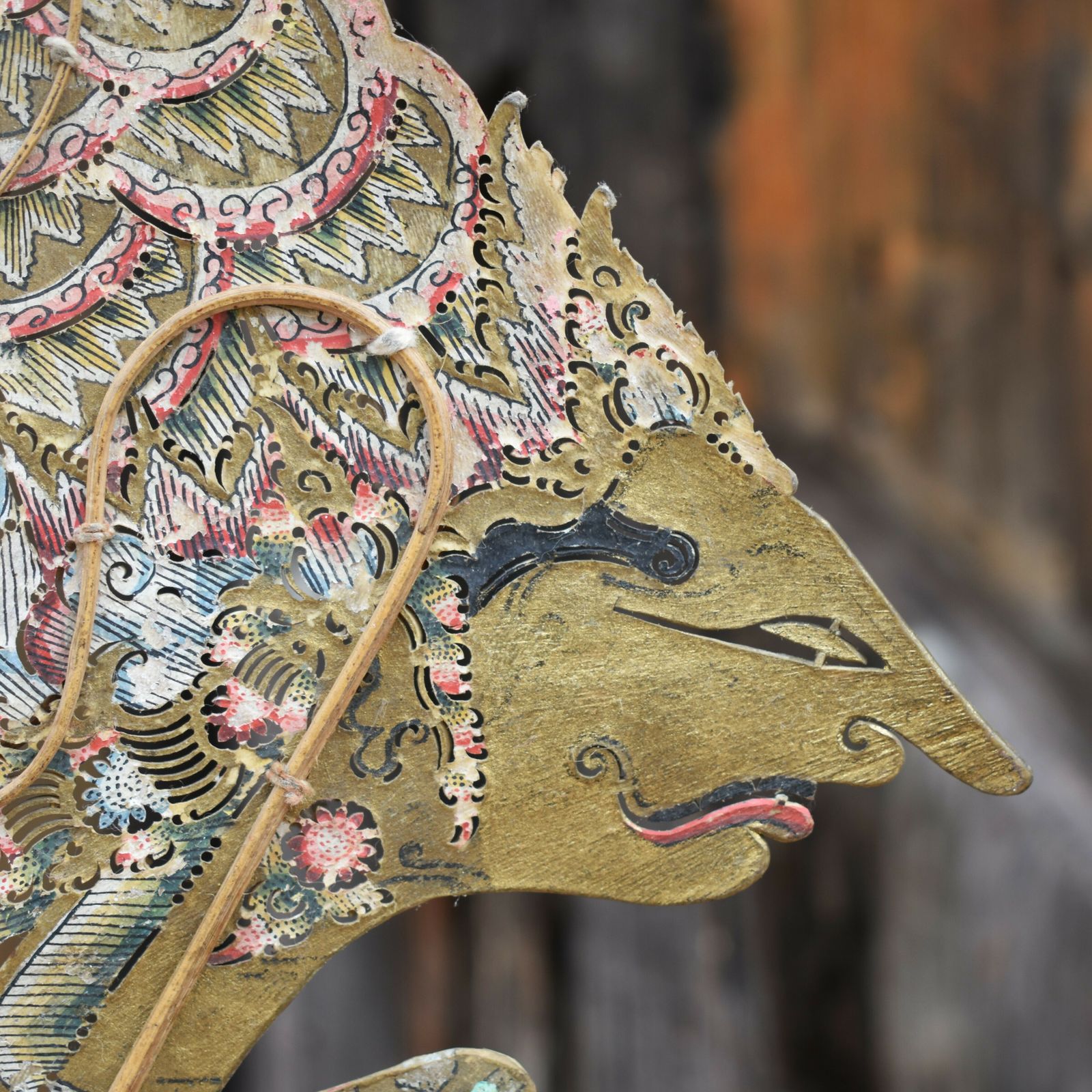 Antique Early 1900's Wayang Kulit Rama Indonesian Leather Shadow Puppet Stand photo for sale
