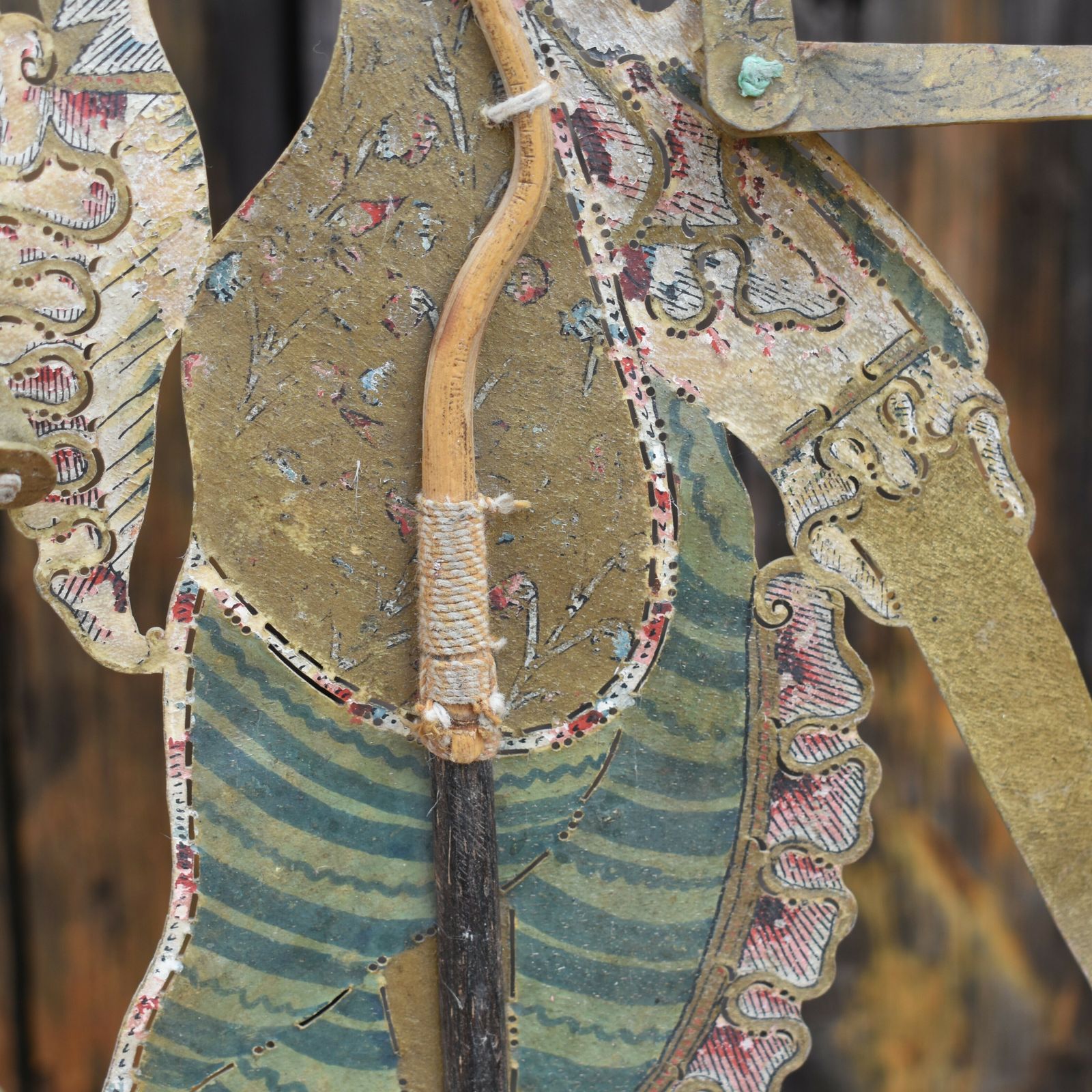 Antique Early 1900's Wayang Kulit Rama Indonesian Leather Shadow Puppet Stand photo buy