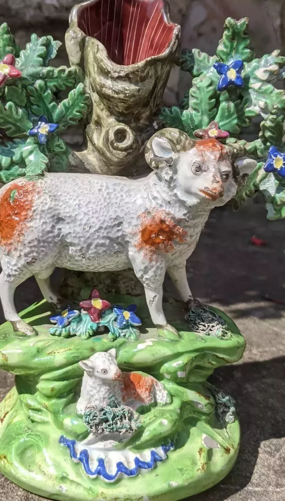 Antique Staffordshire Pottery   Walton   Pearlware Sheep & Lamb Spillholder photo furniture
