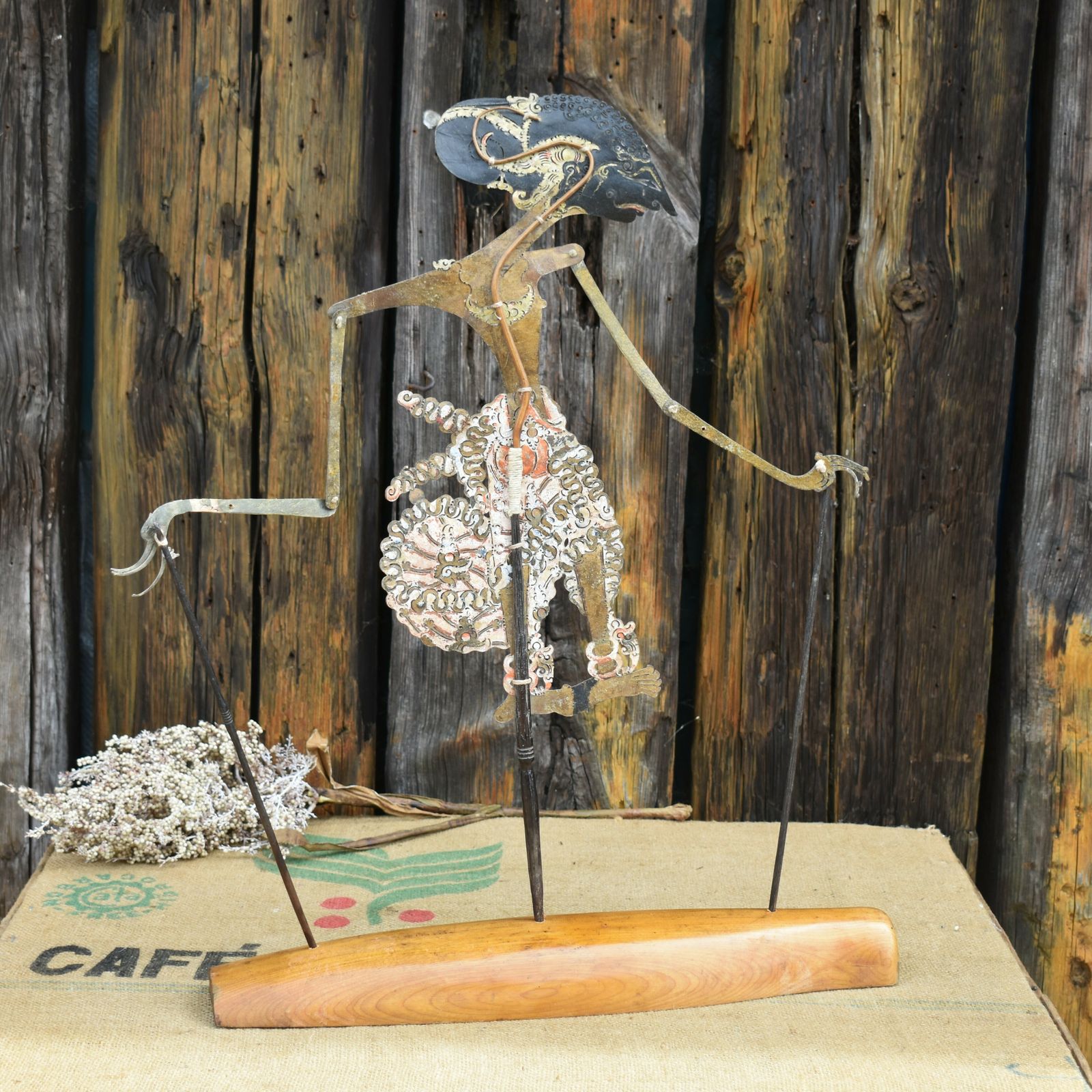 Antique Early 1900's Wayang Kulit Sita Indonesian Leather Shadow Puppet Stand photo furniture