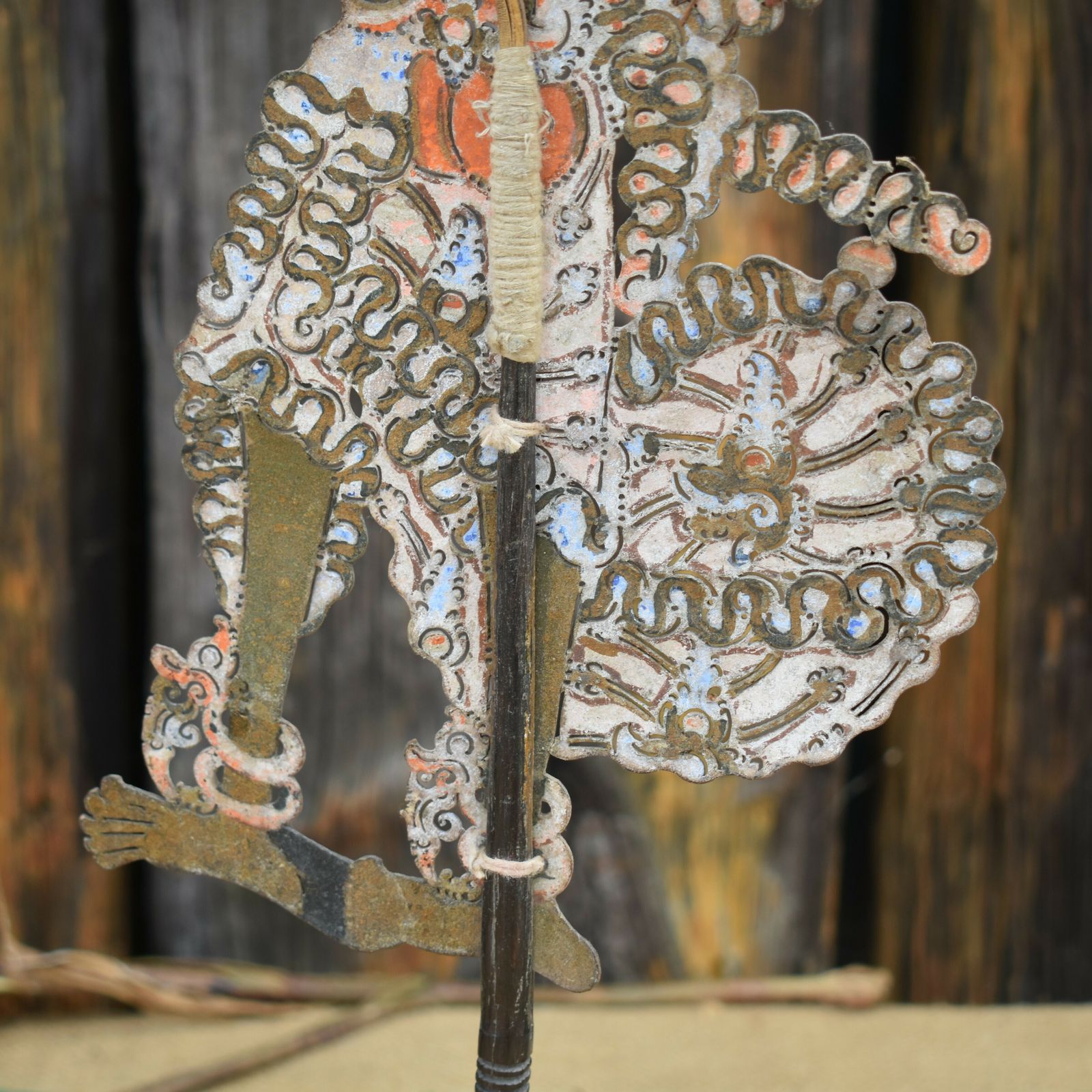 Antique Early 1900's Wayang Kulit Sita Indonesian Leather Shadow Puppet Stand photo 165.0