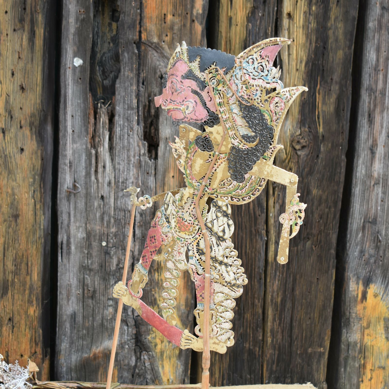 Antique Early 1900's Wayang Kulit Ravana Indonesian Leather Shadow Puppet photo furniture
