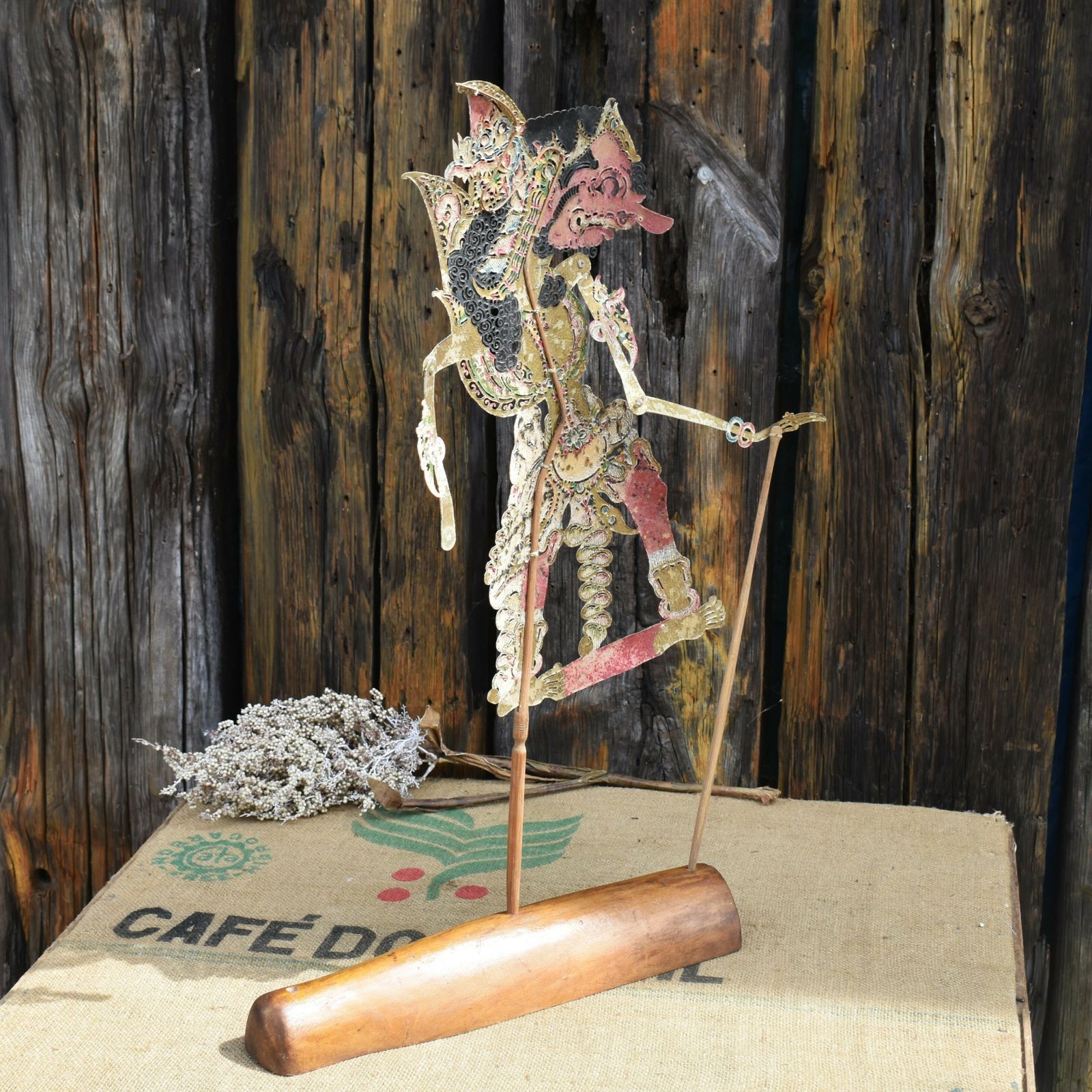 Antique Early 1900's Wayang Kulit Ravana Indonesian Leather Shadow Puppet photo vintage