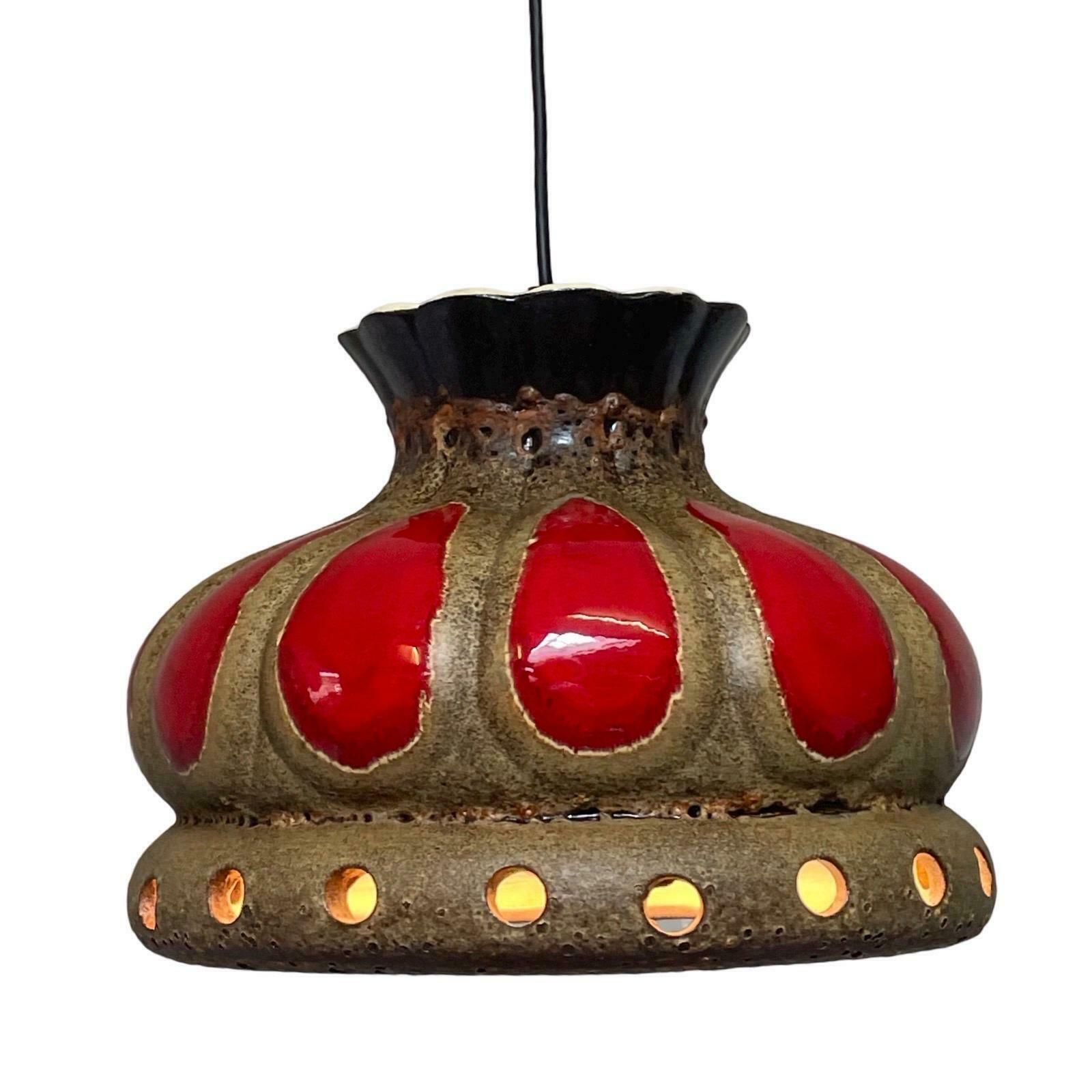 Fat Lava   Ufo Shaped Ceramic Hanging Pedant   Midcentury   Germany   Boho   Red And Beige photo for sale