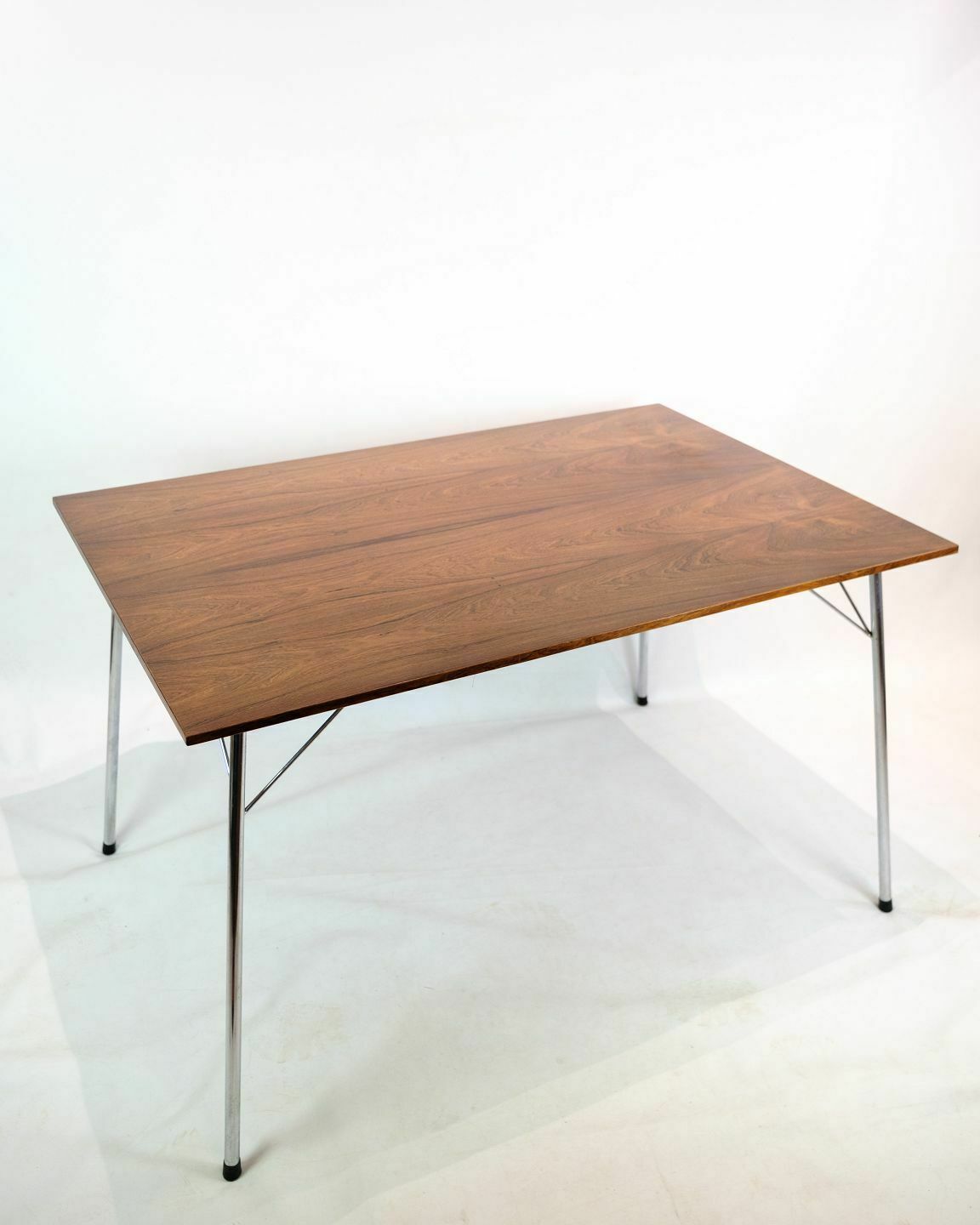 Dining Table In Rosewood & Chromed Steel Frame By Arne Jacobsen For Fritz Hansen From 1960s