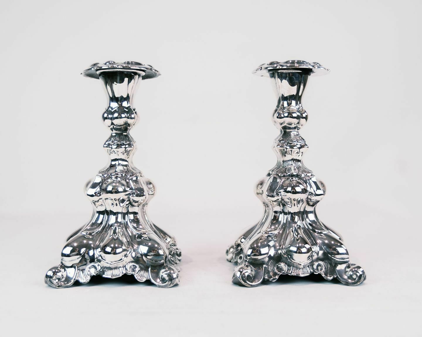 Set Of 2 Rococo Shaped Candlesticks In Real Silver 830 Sterling Silver From 1920s
