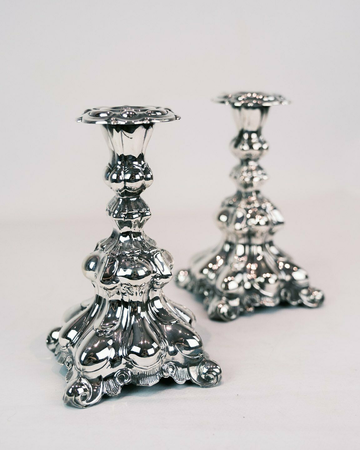 Set Of 2 Rococo Shaped Candlesticks In Real Silver 830 Sterling Silver From 1920s photo for sale
