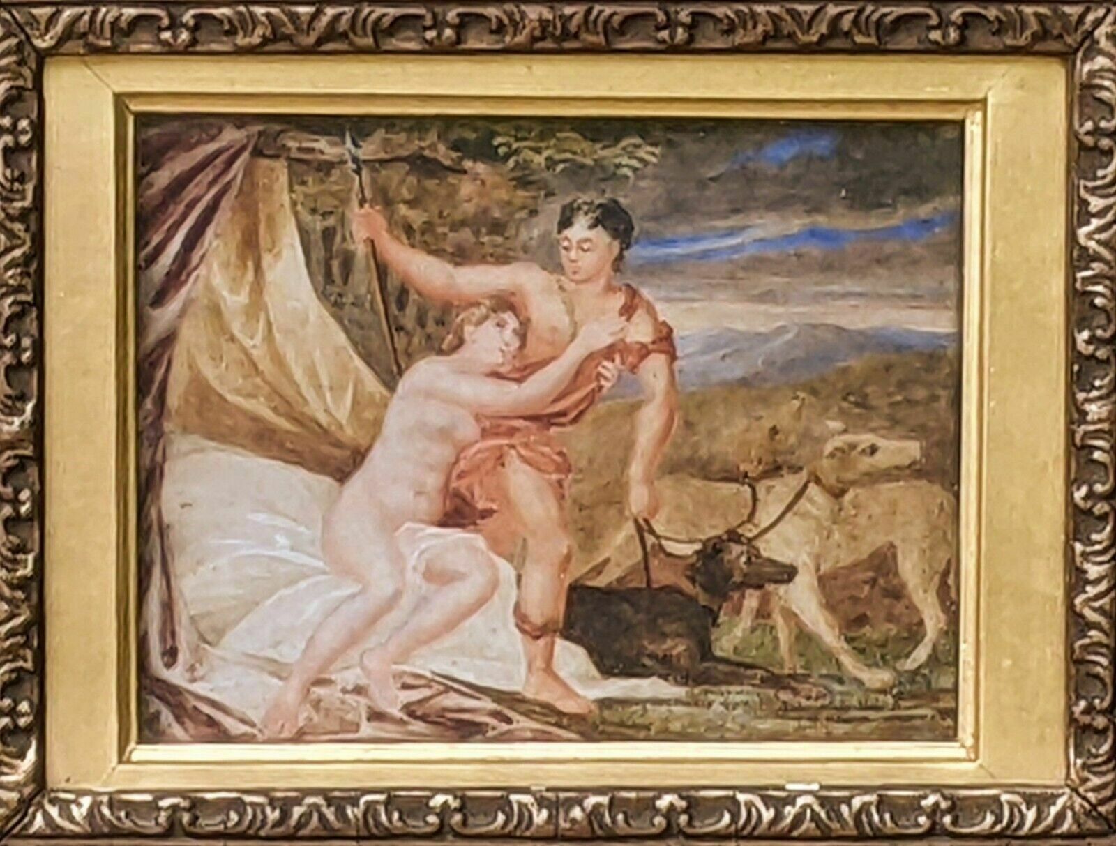 Antique Painting After Titian Venus And Adonis Gilt Frame photo furniture