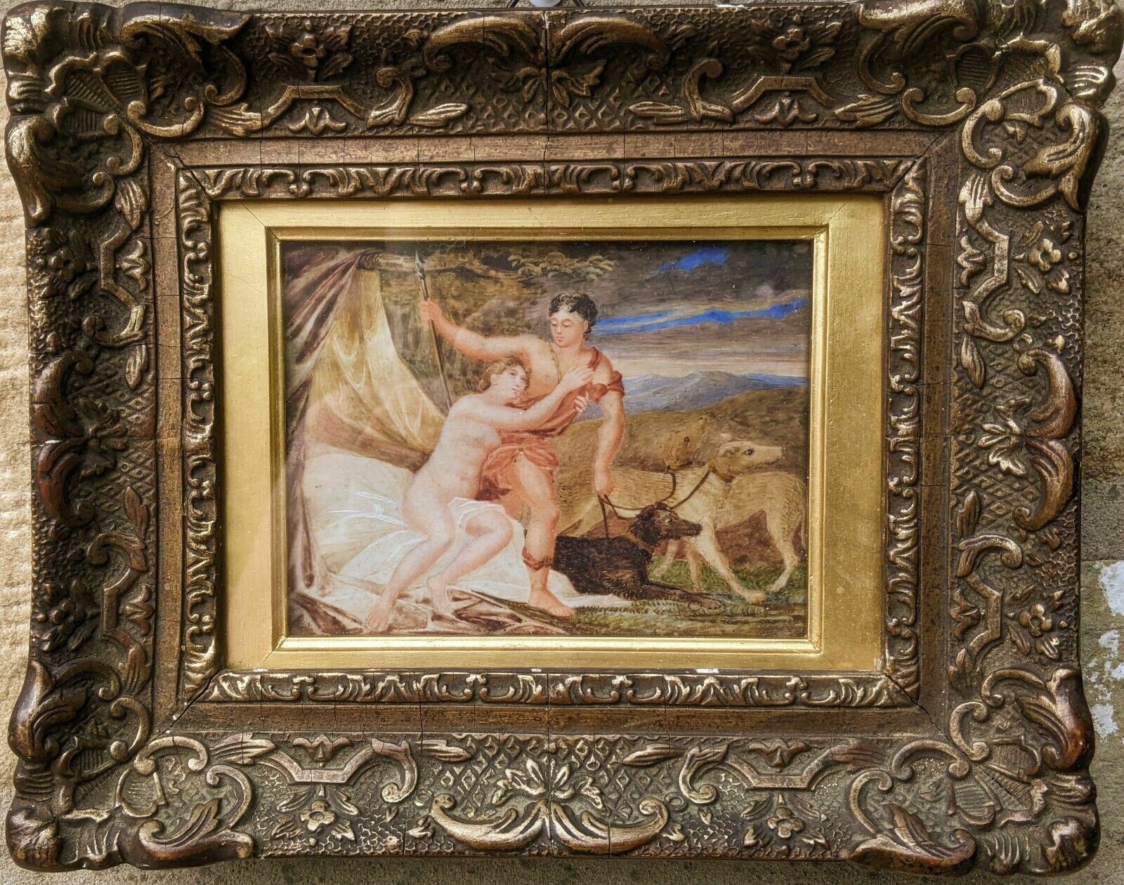 Antique Painting After Titian Venus And Adonis Gilt Frame photo for sale