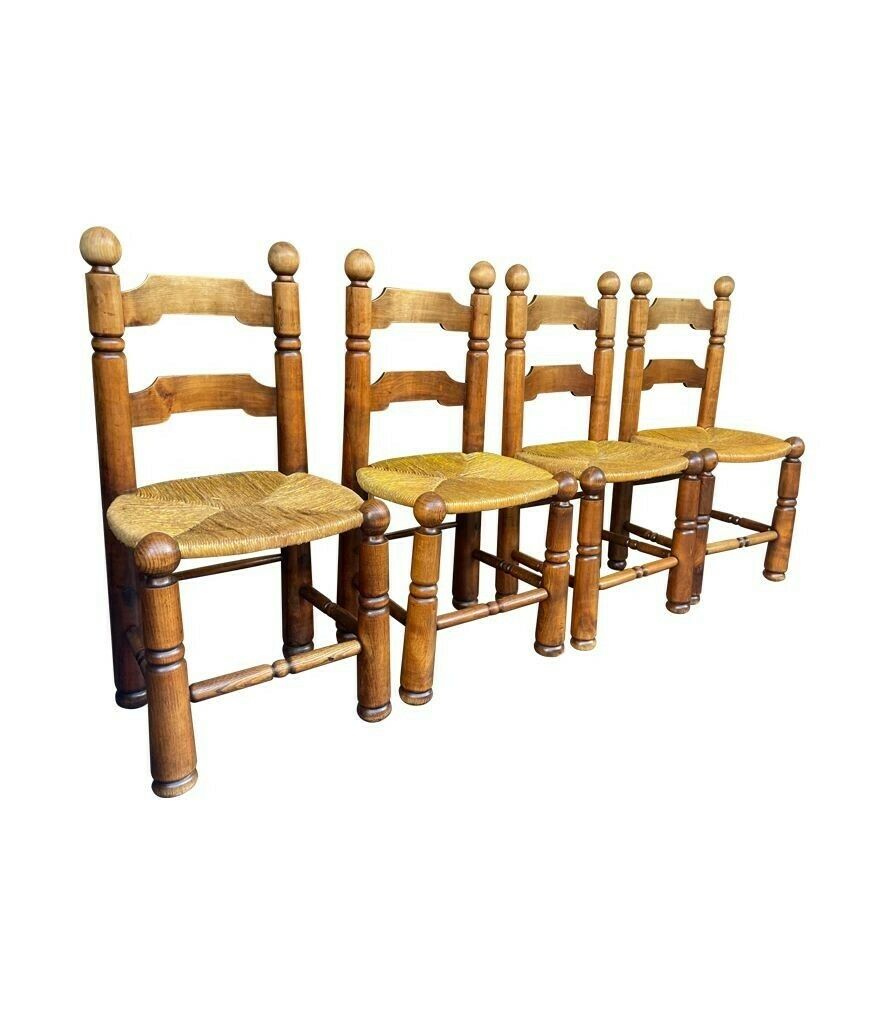 A Set Of Four 1940s Oak And Woven Rope Seat Chairs By Charles Dudouyt photo furniture