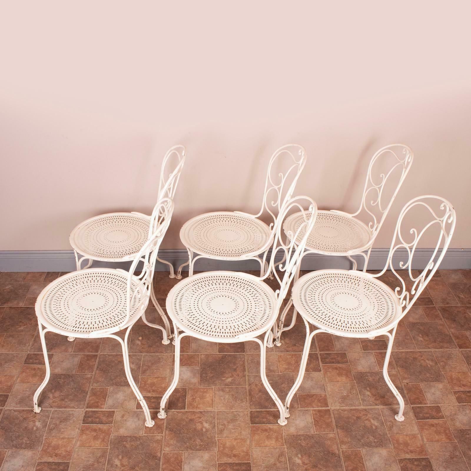 Set Of 6 Metal Garden Conservatory Bistro Chairs photo vintage