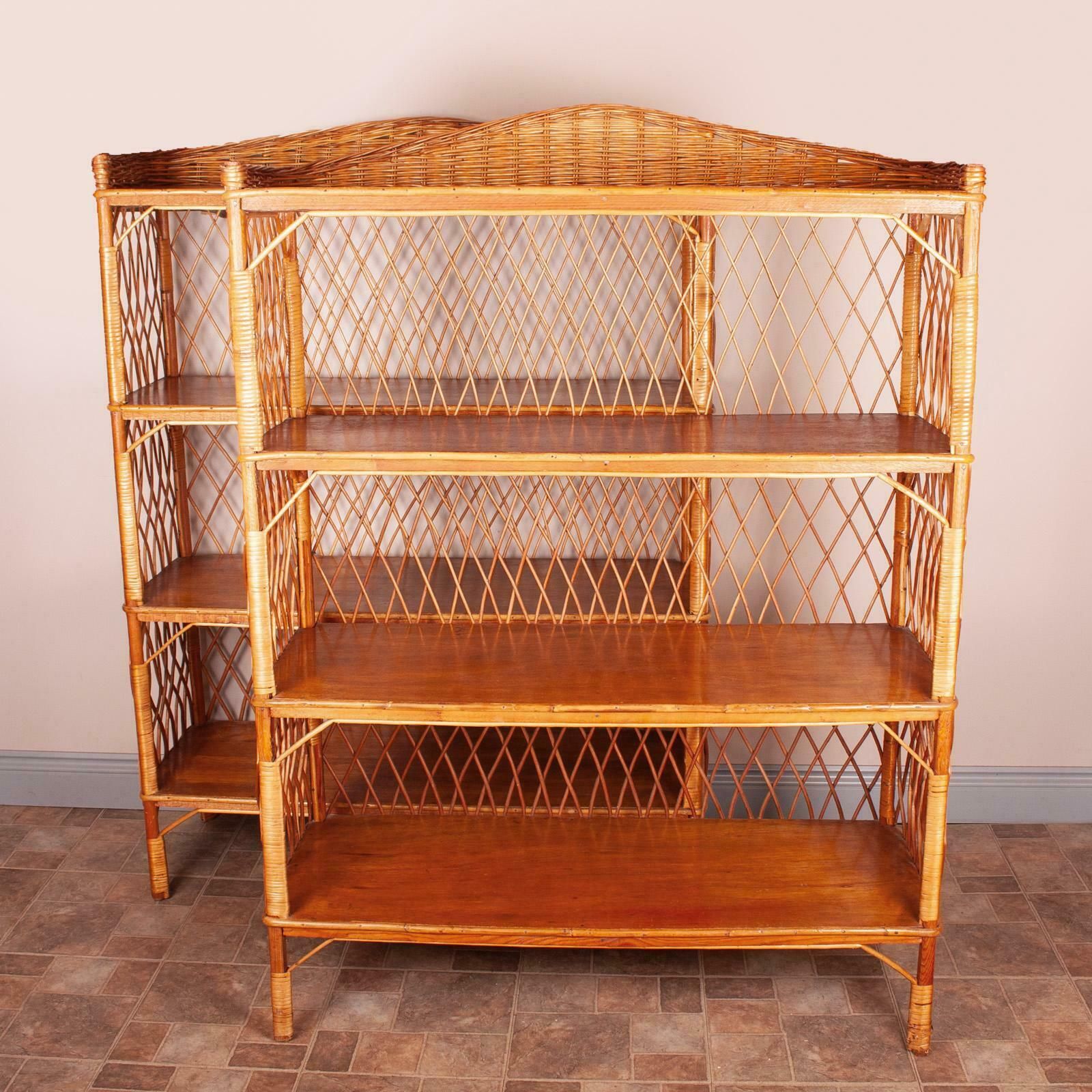 Stylish Pair Of Wicker Rattan Bookcase Shelving Units photo buy