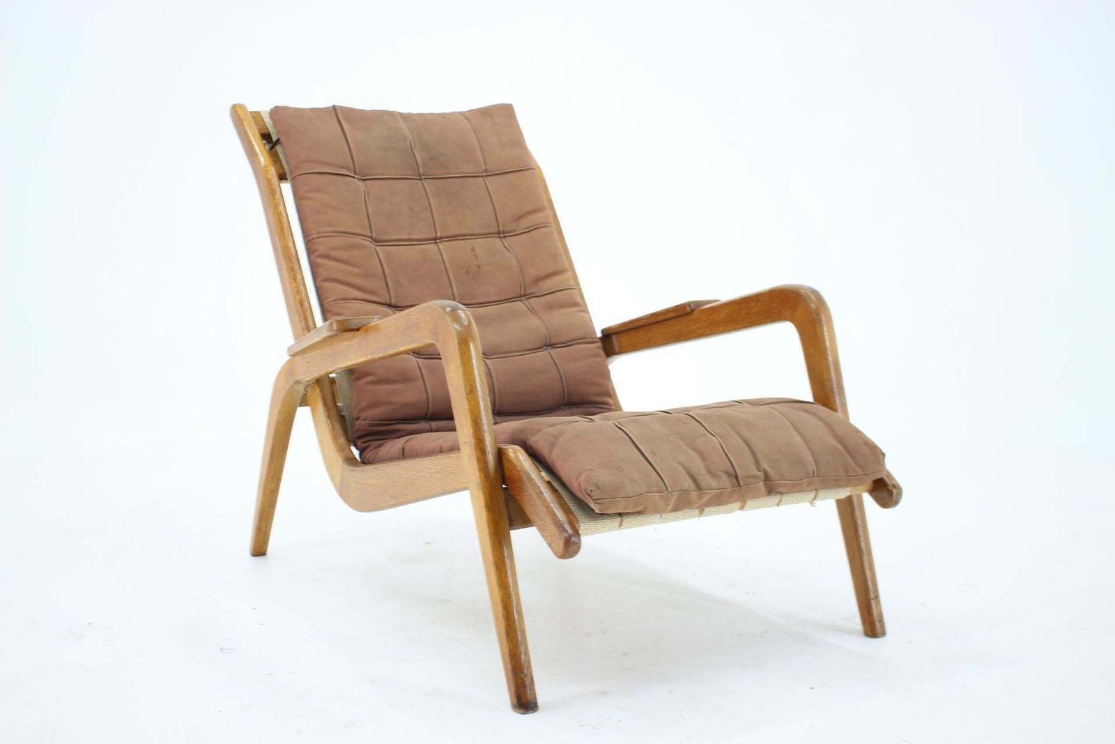 1960s Jan Vanek, Very Rare Relaxing Oak Armchair, Czechoslovakia photo furniture