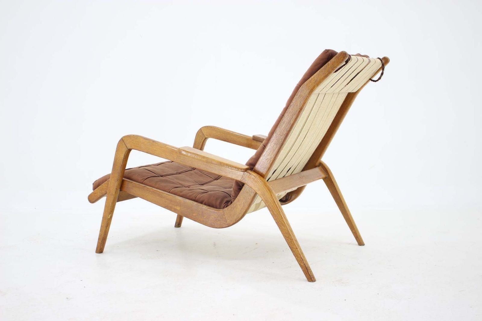 1960s Jan Vanek, Very Rare Relaxing Oak Armchair, Czechoslovakia photo Furniture