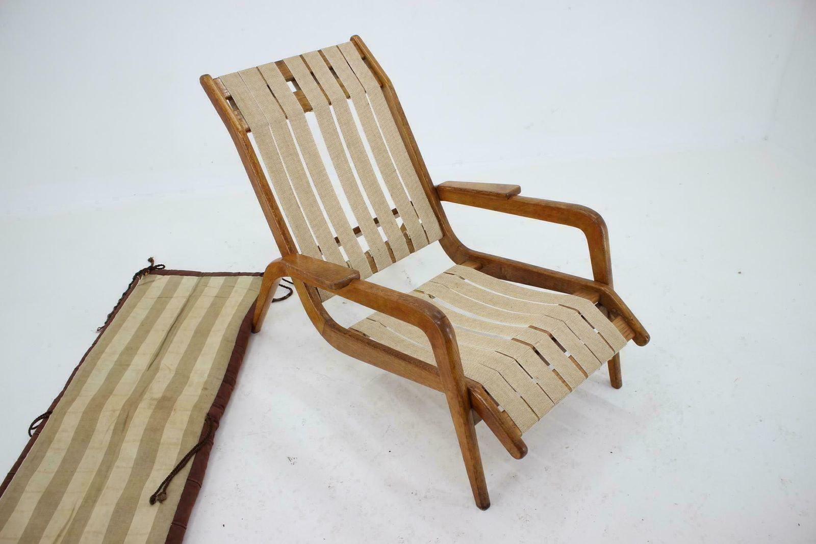 1960s Jan Vanek, Very Rare Relaxing Oak Armchair, Czechoslovakia photo vintage