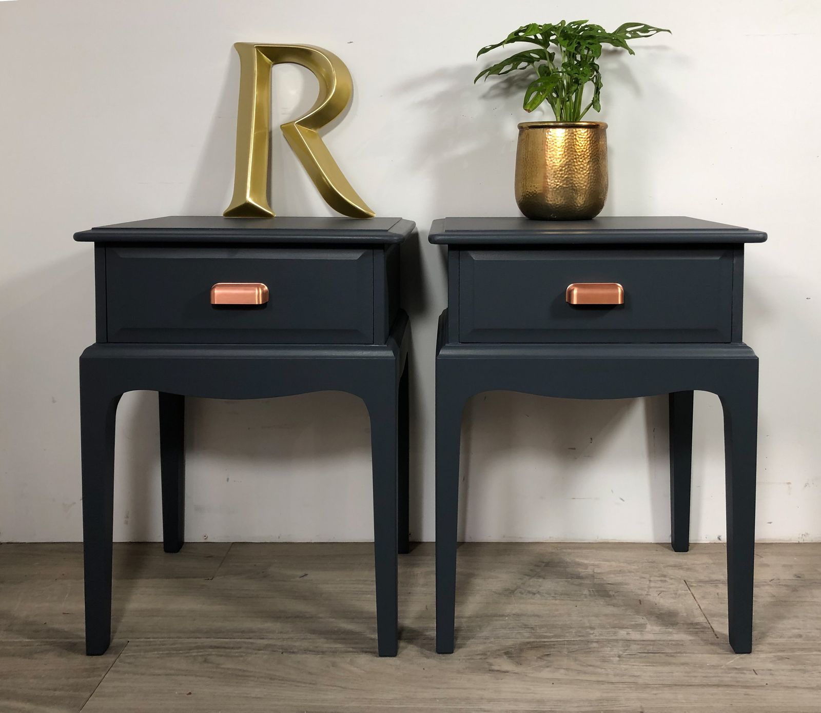 Stag Minstrel ‘Leggy’ Bedside Tables With Drawer Painted Blue