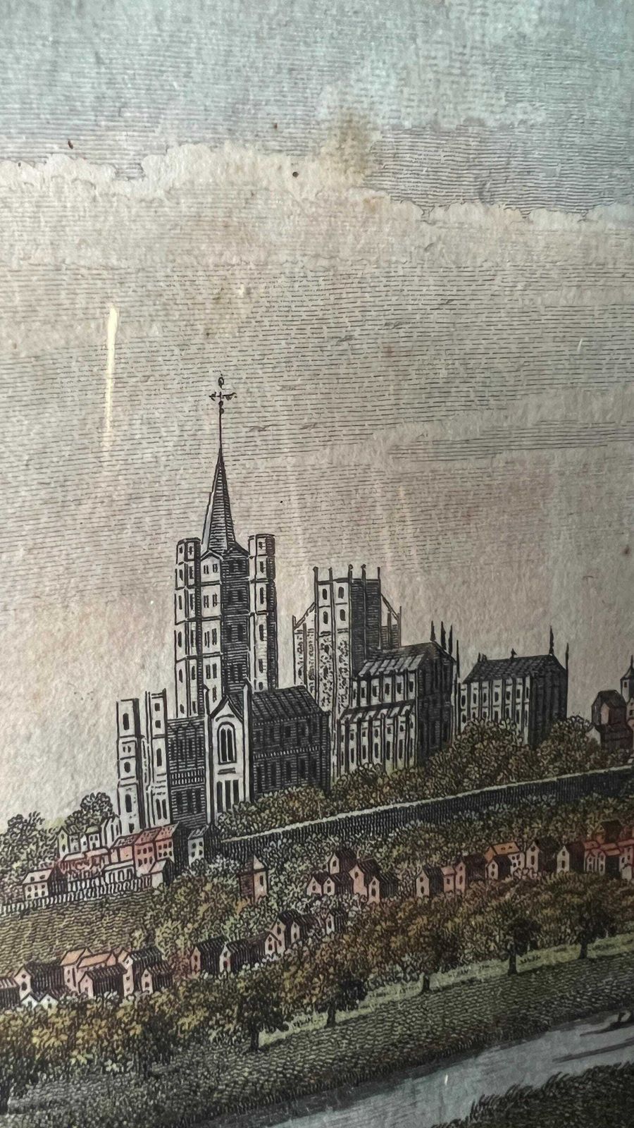 1700’s Antique Handcoloured Framed Engraving Picture Of The City Of Ely photo 109.0