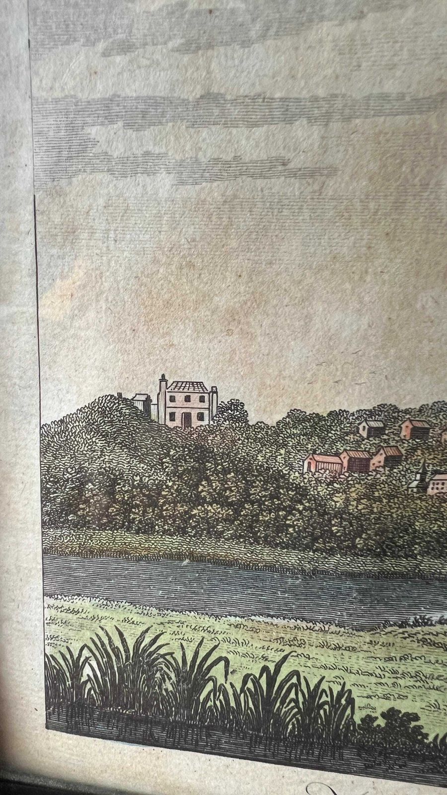 1700’s Antique Handcoloured Framed Engraving Picture Of The City Of Ely photo vinterior
