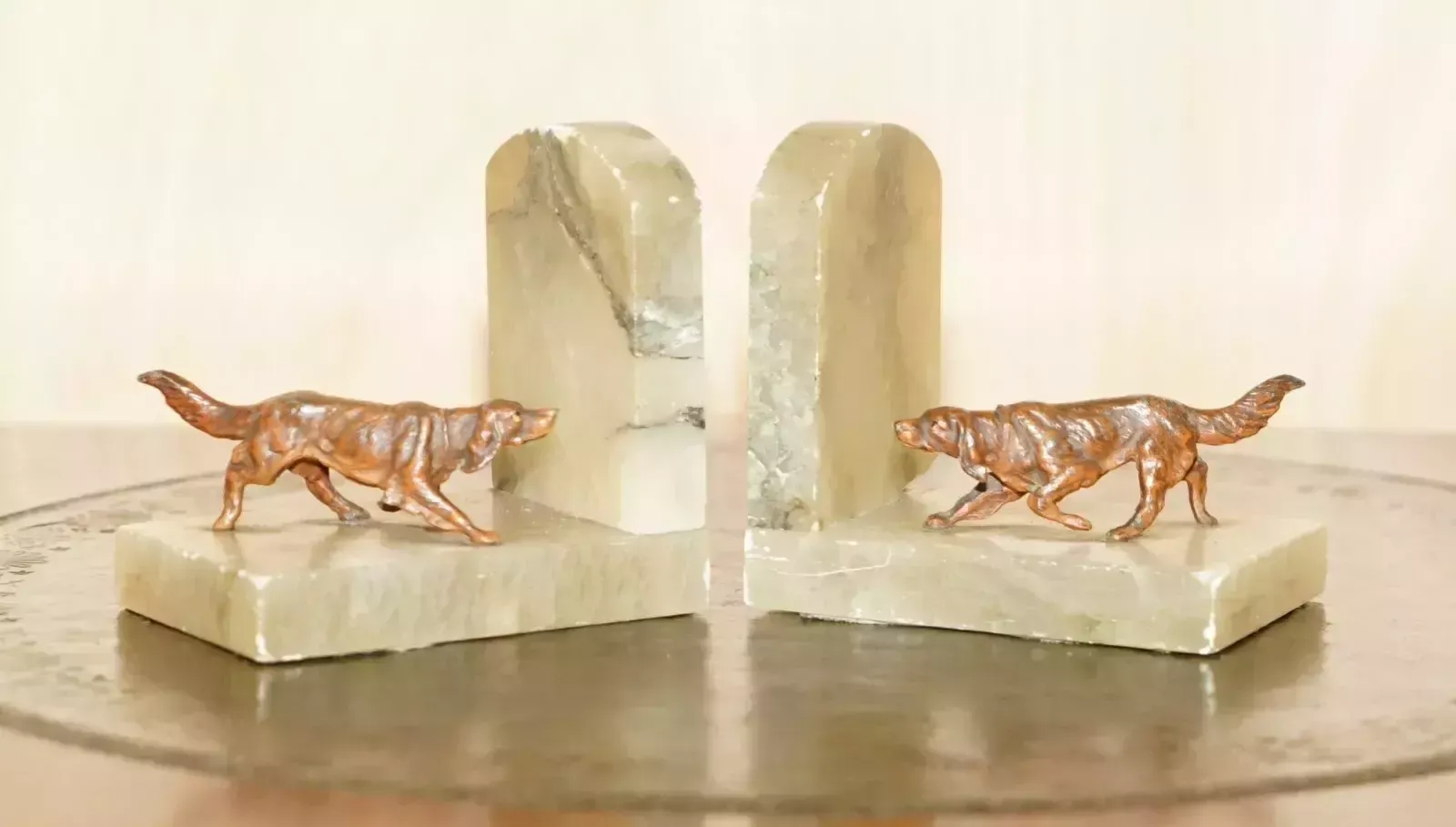 Stunning Pair Of Antique Austrian Cold Painted Bronze Onyx Dog Hounds Bookends