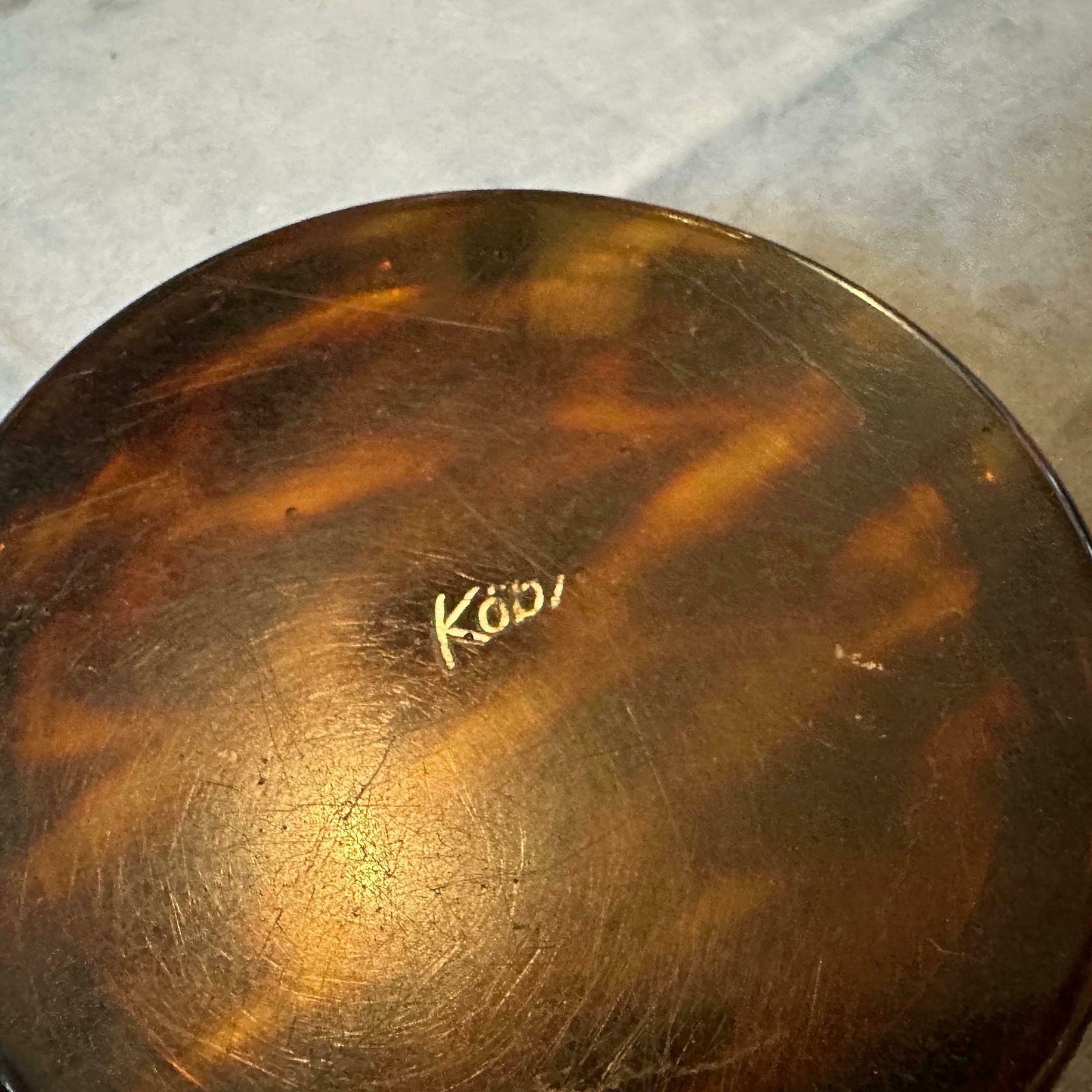 1970s Mid Century Modern Fake Tortoise Shell Lucite Round Jewelry Box photo vintage