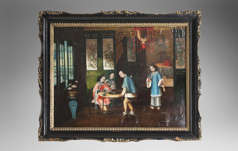 "Fight Of Birds" Chinese Interior Scene, 19th Century