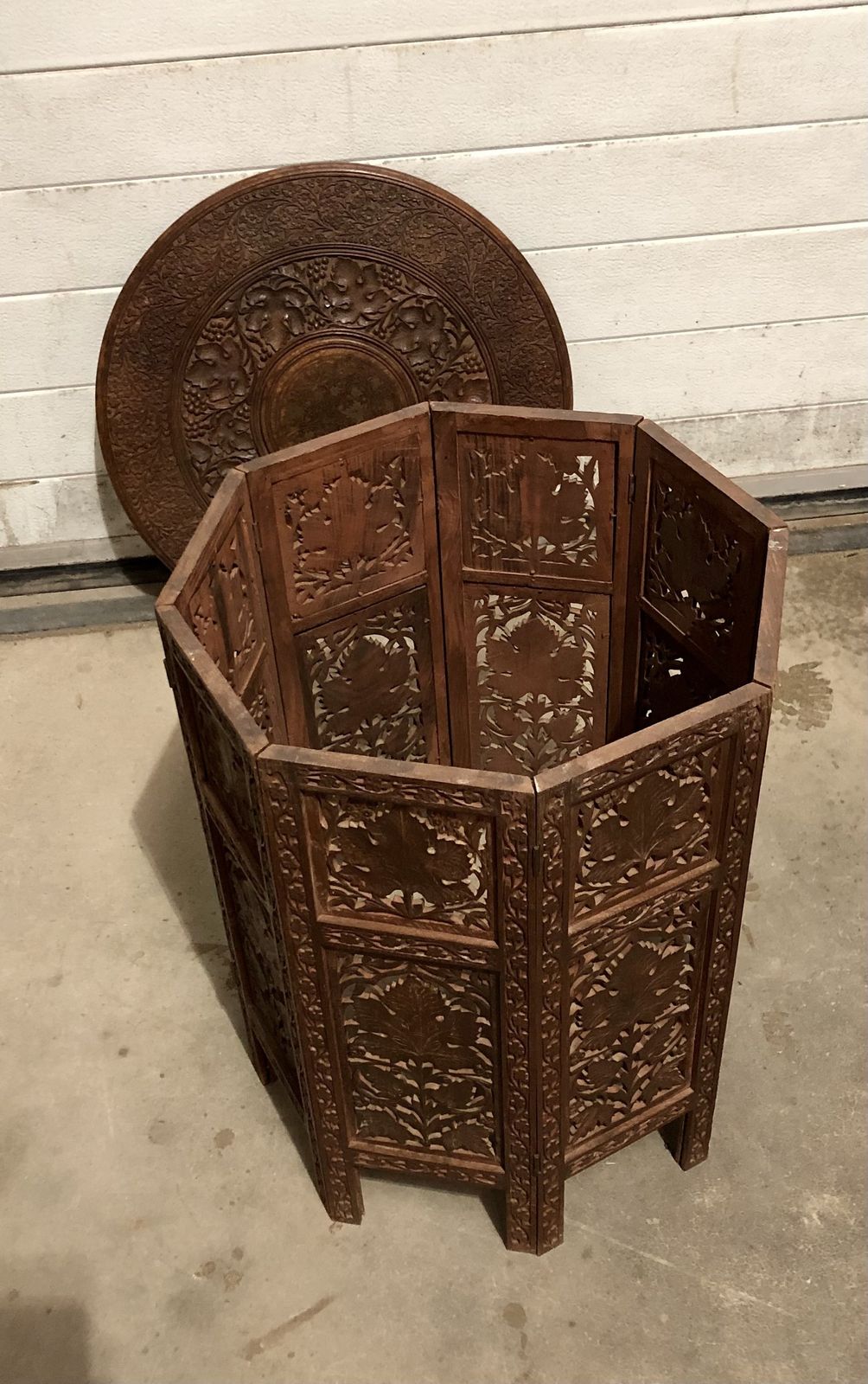 239.0 Handsome Vintage Indian Carved Hardwood Occasional Table photo