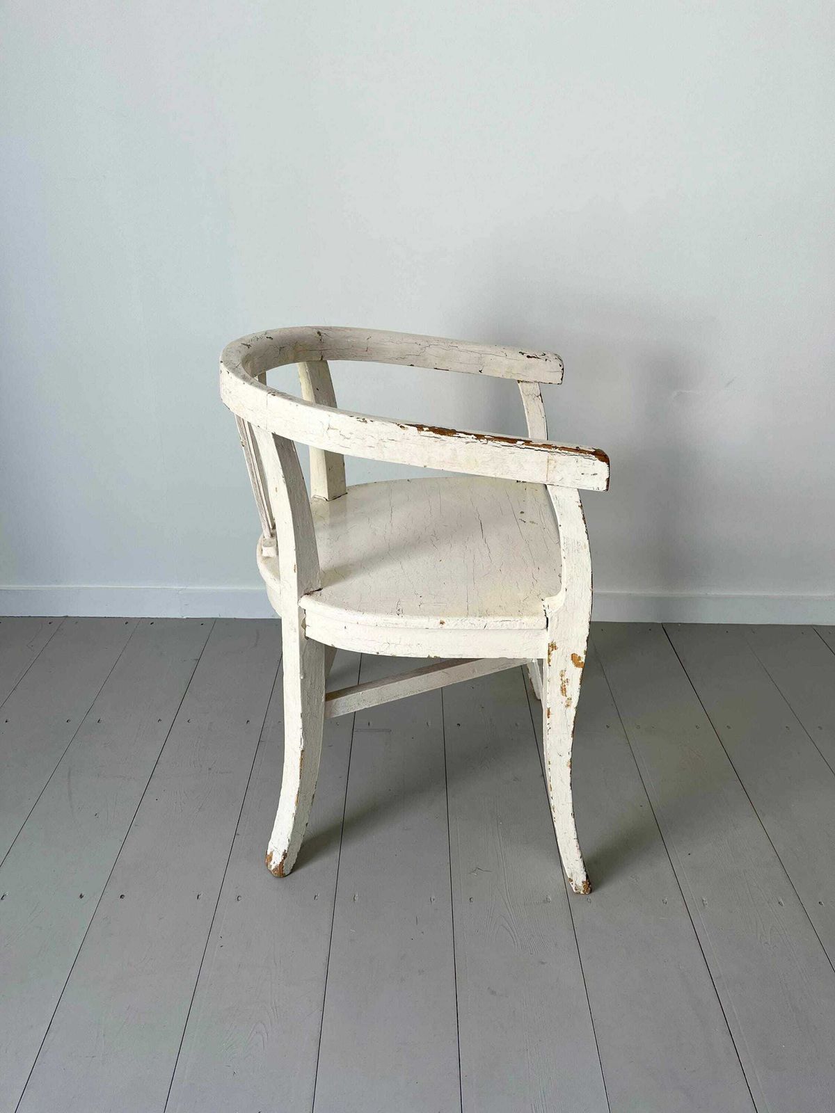 19th Century Swedish Barrel Back Painted Wooden Antique Chair Off White photo vintage
