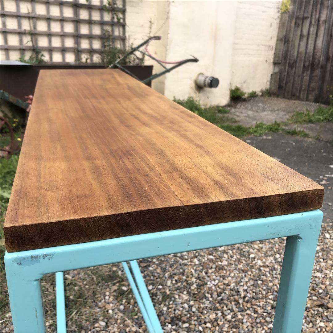 Contemporary Steel And Wood Console With Pale Blue Frame photo furniture