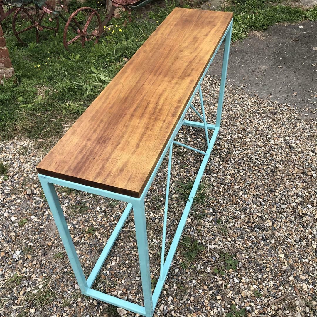 Contemporary Steel And Wood Console With Pale Blue Frame photo 395.0