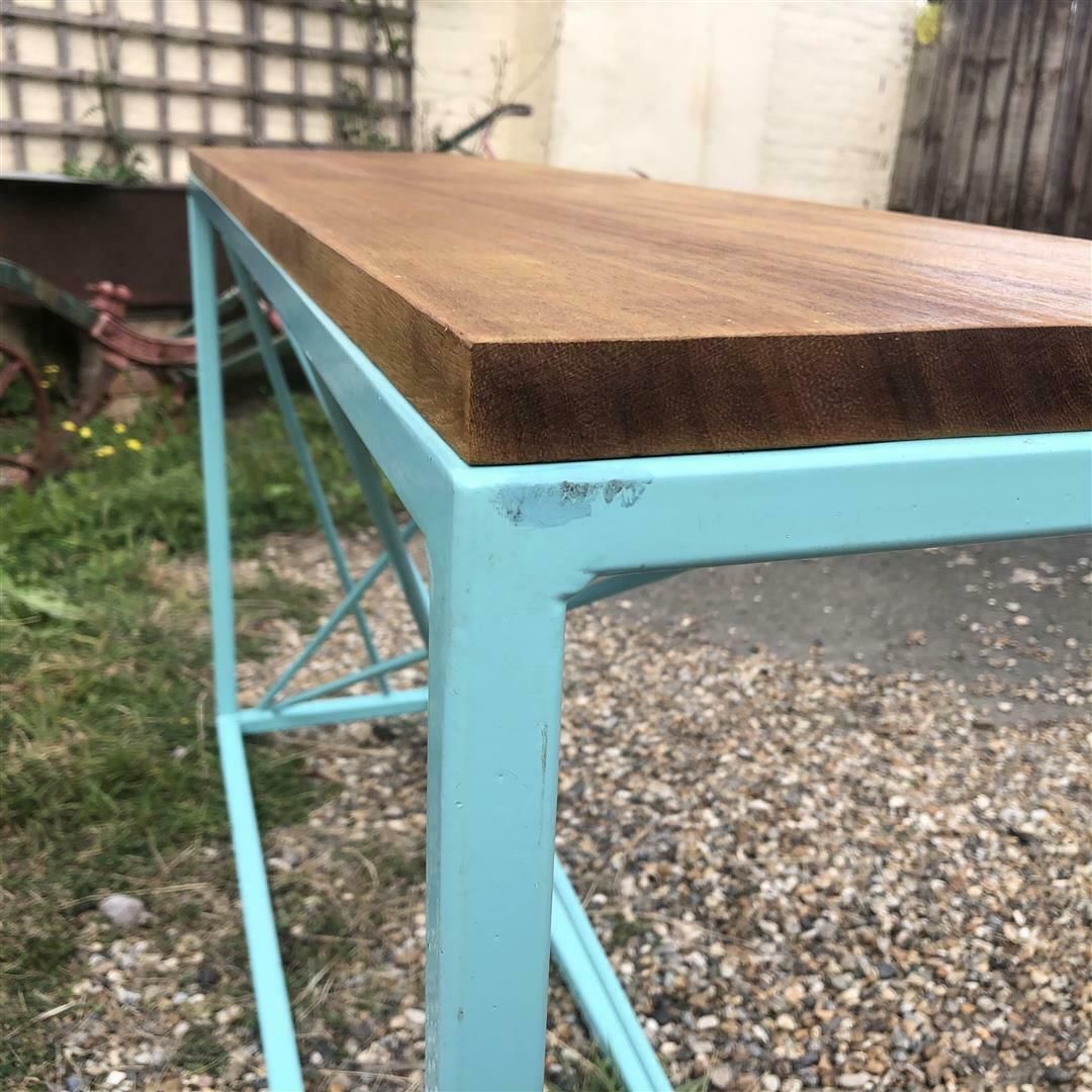 photo for sale Contemporary Steel And Wood Console With Pale Blue Frame