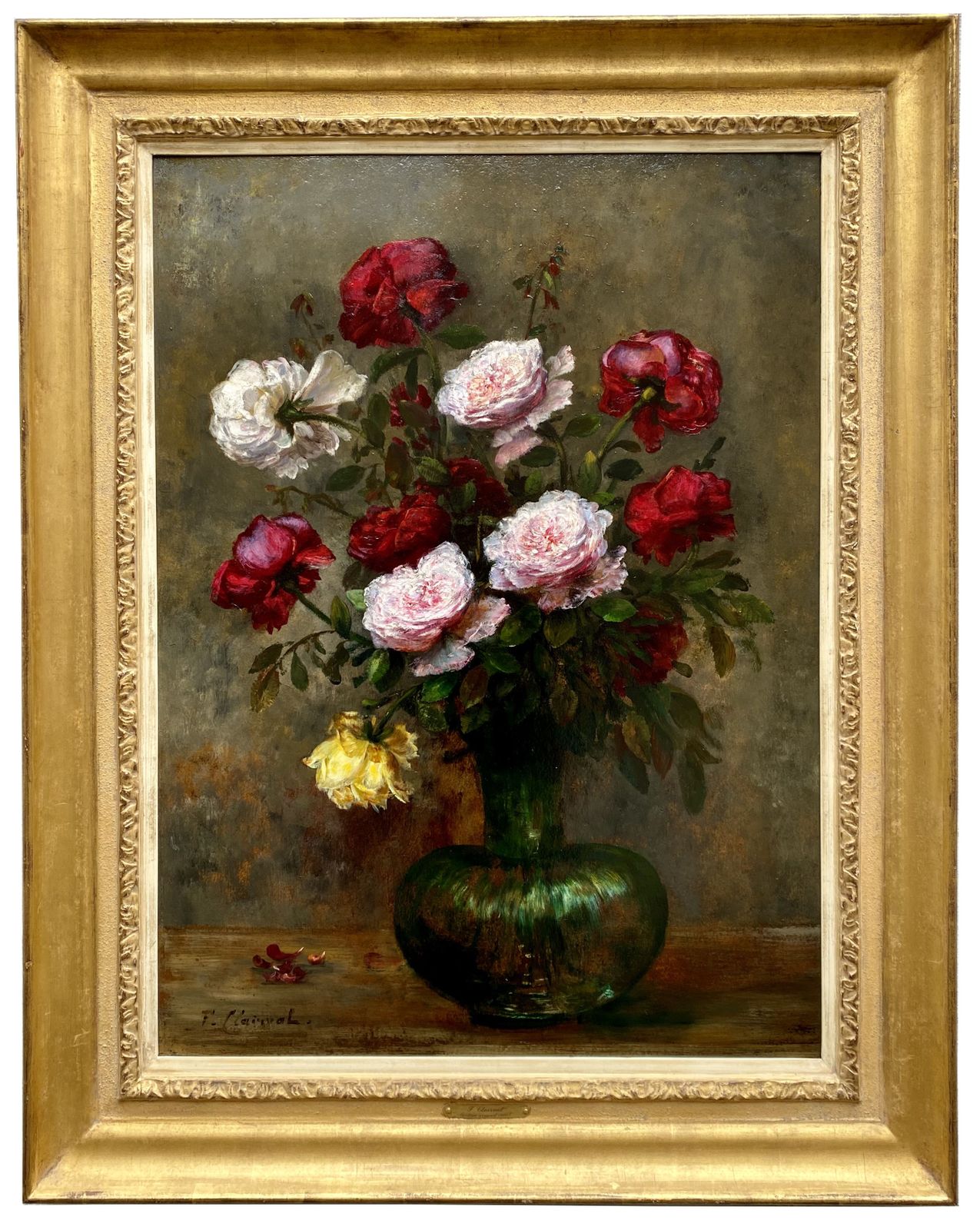 'Various Colourful Roses In A Glass Vase' By F. Clairval