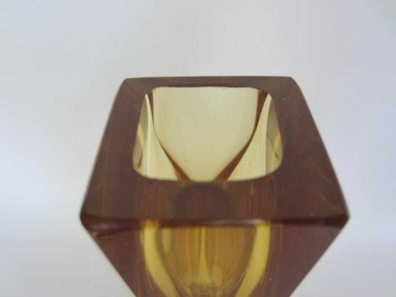 photo furniture Murano Gold & Amber Sommerso Diamond Faceted Art Glass Vase