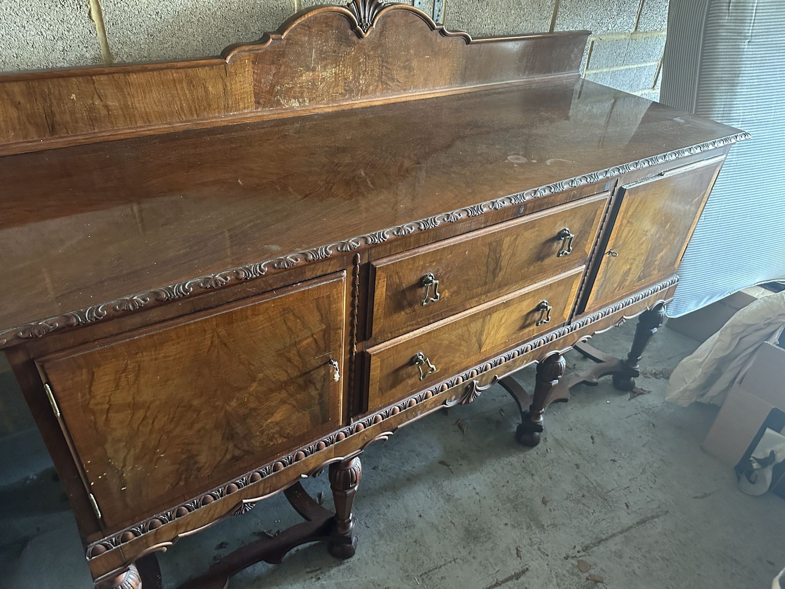 Edwardian Mahogany Sideboard | Ornate Carved Credenza photo vintage