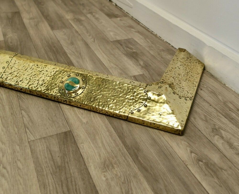 Antique Arts And Crafts Brass Fender, Green Cabochon photo Home Fixtures