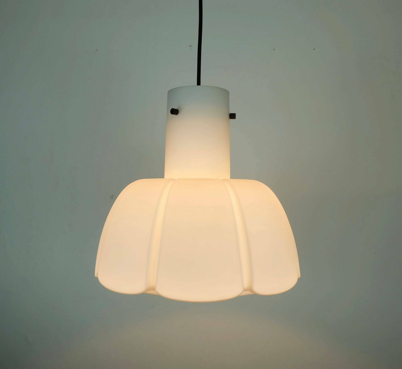 Lighting Large Glashuette Limburg Pendant Lamp With White Opal Glass Shade In The Shape Of A Flower photo