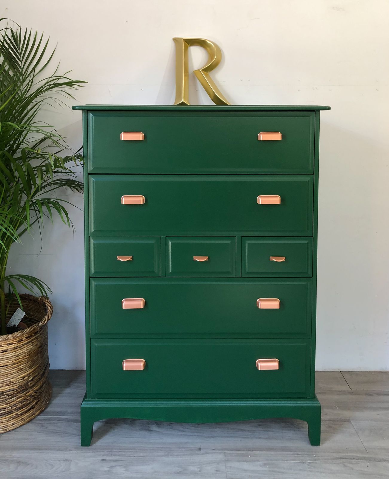 Pair Of Stag Minstrel Tallboy Chest Of Drawers Painted Green photo vinterior