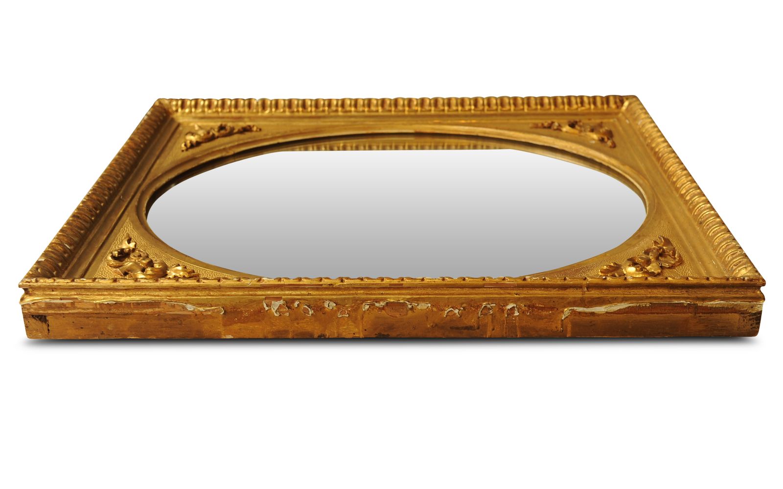 18th Century Antique Baroque Plaster And Gilt Gesso Round Mirror With Relief Patterns Ol photo for sale