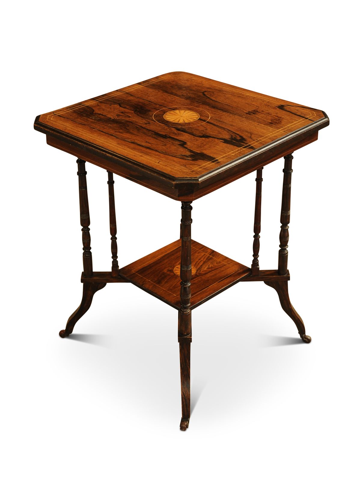French Empire Rosewood And Brass Mounted Two Tier Circular Occasional Table On Castors 1800's Ol