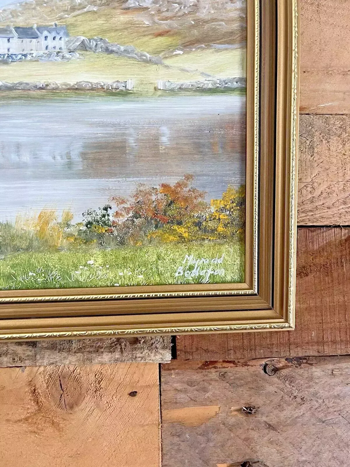 Original Margaret Hall Oil Painting Mynydd Bodafon Gors Fawr Lake Anglesey photo 165.0