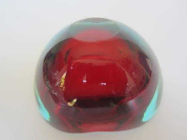 photo furniture Murano Sommerso Oval Faceted Red Blue And Glowing Green Geode Art Glass Bowl